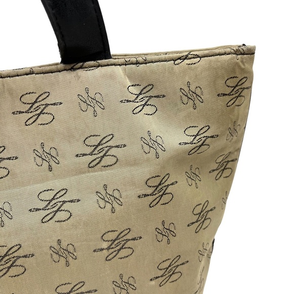 LONGABERGER Black Tan Double Handle Tote Shoulder Bag Genuine Leather Trim Purse - Picture 10 of 16